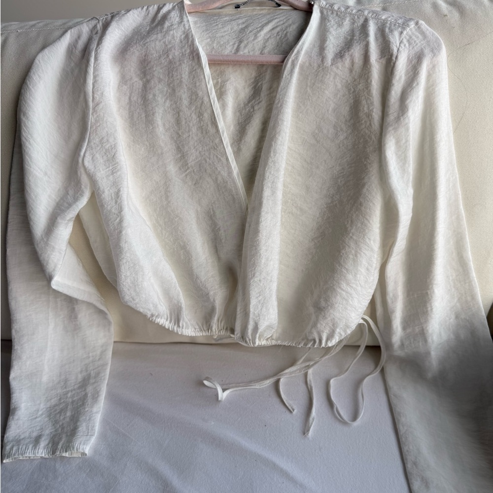 Zara White Wrap Top